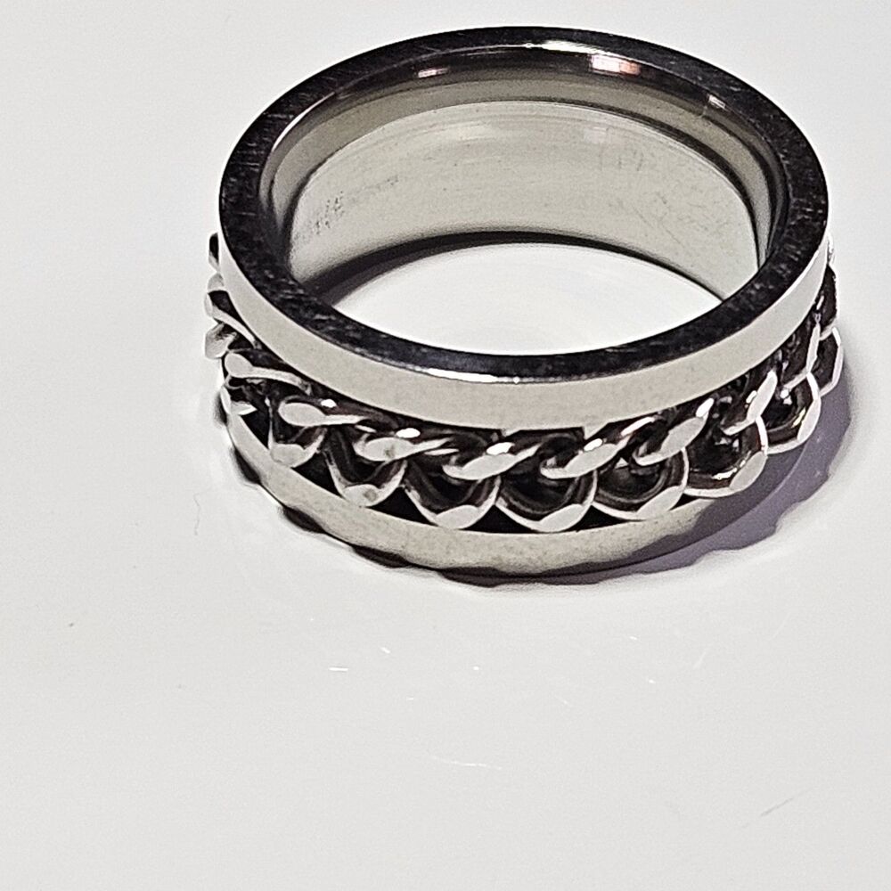 Stainless Steel Ring Size 5.5 Silver Color Curb Chain Spinner Band Unisex Ring